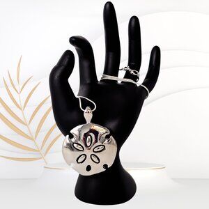 Polished Silver-Tone Sand Dollar Pendant Nautical Ocean Sea Life Jewelry, 1.75”